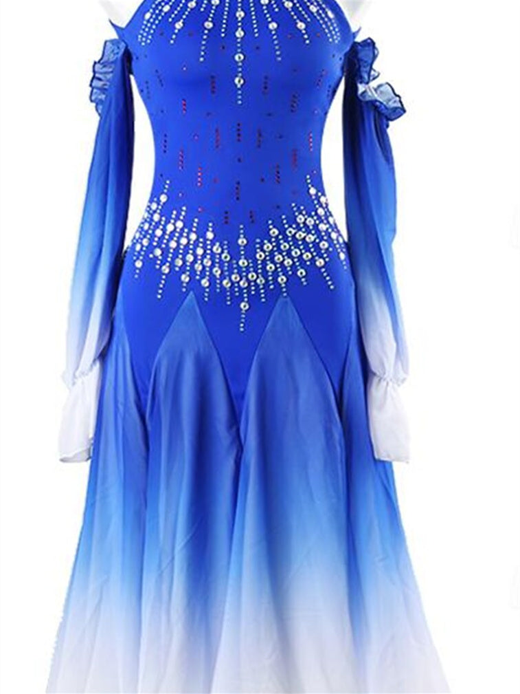 Robe de Danse de Salon pour Femmes, Tenue de Danse de Salon à Strass, Manches Longues pour Femmes