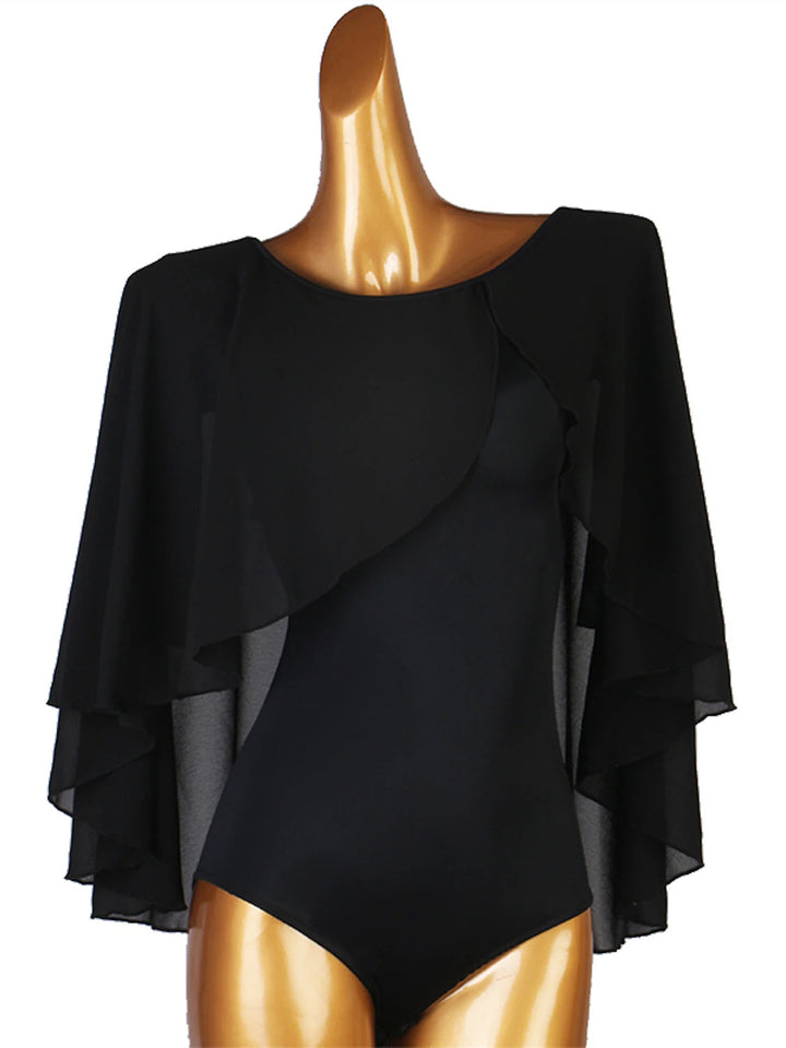 Justaucorps/Combinaison de Danse de Salon pour Femmes, Combinaison D'Entraînement à Manches Longues et Col Haut en Chinlon et Élasthanne