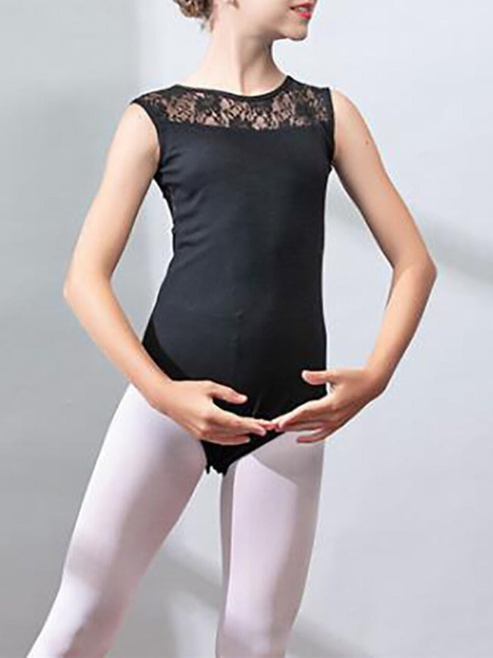 Vêtements de Danse pour Enfants Ballet Sans Manches en Dentelle Fendue pour Filles Performance Spandex