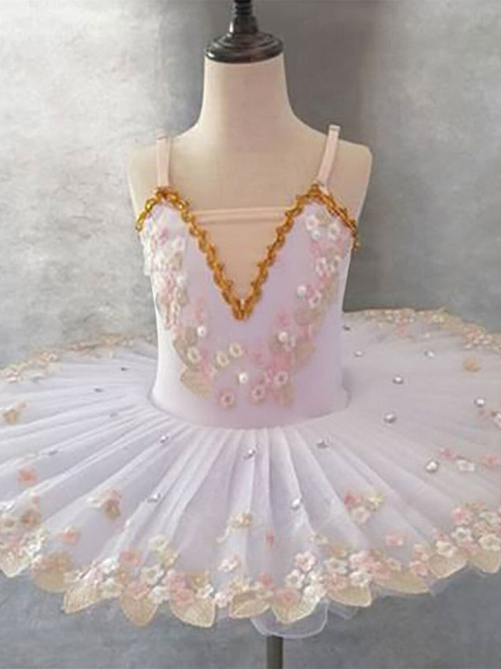 Vêtements de Danse de Ballet pour Enfants, Broderie Imprimée, Haute Performance pour Filles, Sans Manches, Dentelle Élasthanne, Tulle