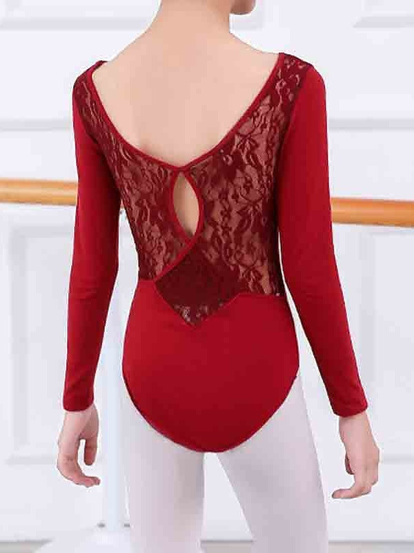 Vêtements de Danse pour Enfants Ballet Dentelle Épissure Manches Longues Performance pour Filles Tulle Coton