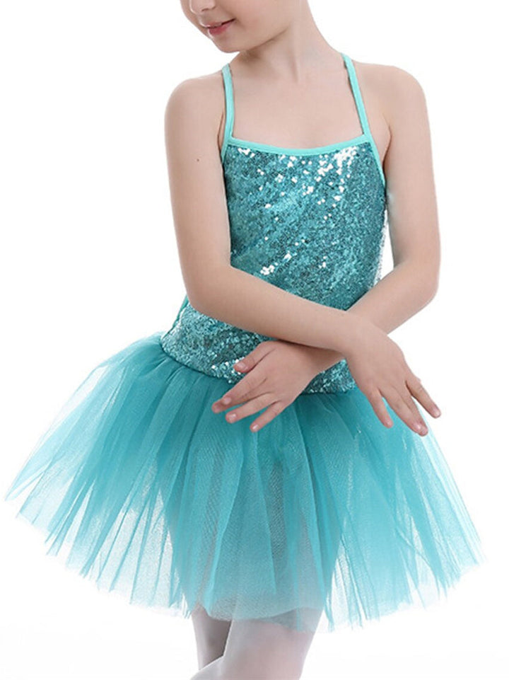 Robe de Ballet en Tulle Pailleté pour Enfants, Tenue D'Entraînement et de Performance Sans Manches en Polyester pour Filles