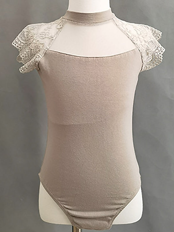 Vêtements de Danse pour Enfants Ballet Dentelle Épissure Manches Courtes Performance pour Filles Spandex