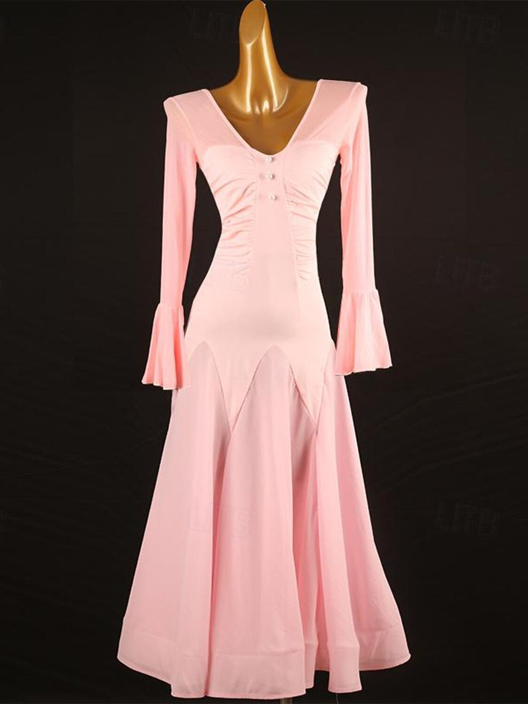 Robe de Danse de Salon pour Femmes, Couleur Unie, Manches Longues, Haute en Mousseline de Soie, Chinlon, Tulle