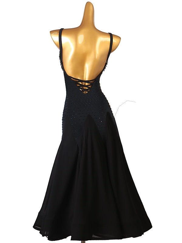 Robe de Danse de Salon pour Femmes avec Cristaux/Strass, Sans Manches, pour Femmes