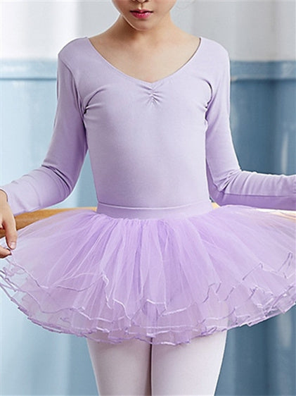 Jupes de Ballet Vêtements de Danse pour Enfants Tulle de Couleur Pure Manches Longues Mélange de Coton pour Filles