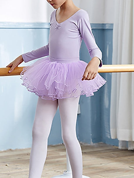 Jupes de Ballet Vêtements de Danse pour Enfants Tulle de Couleur Pure Manches Longues Mélange de Coton pour Filles