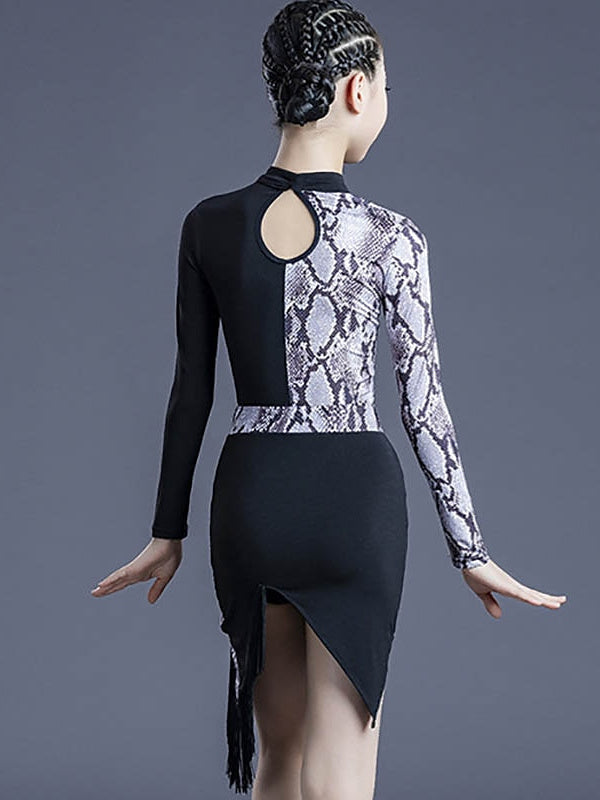 Vêtements de Danse pour Enfants, Impression de Pompons, Col Haut, Manches Longues, Performance pour Filles, Polyester