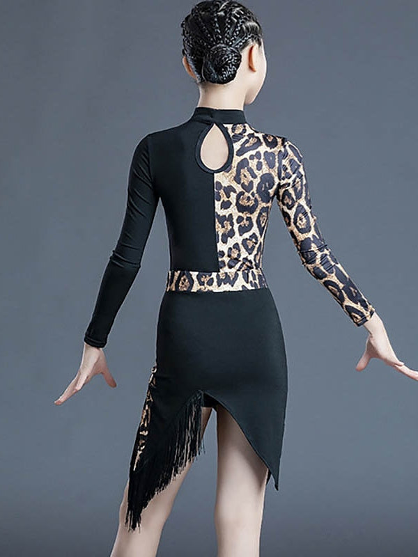 Vêtements de Danse pour Enfants, Impression de Pompons, Col Haut, Manches Longues, Performance pour Filles, Polyester