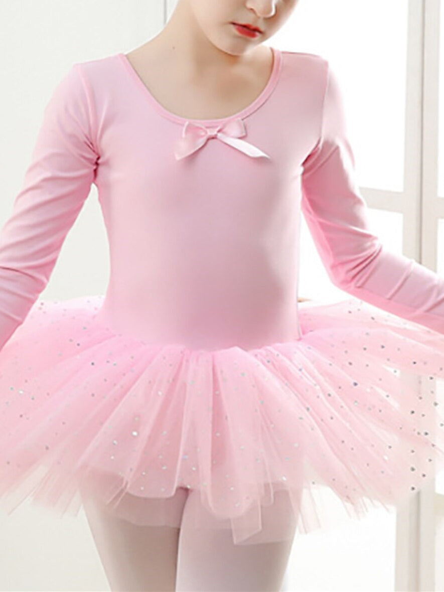 Robe de Danse pour Enfants, Manches Longues, en Coton Mélangé, Tulle, pour Filles