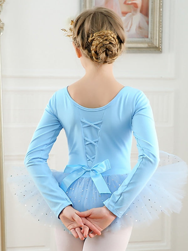 Robe de Danse pour Enfants, Manches Longues, en Coton Mélangé, Tulle, pour Filles