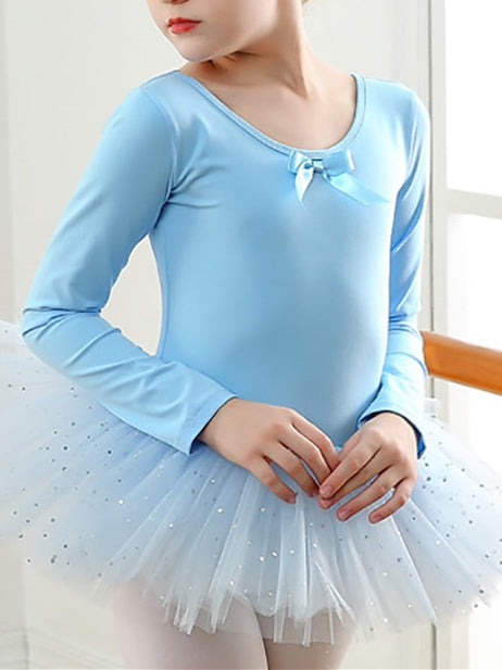 Robe de Danse pour Enfants, Manches Longues, en Coton Mélangé, Tulle, pour Filles