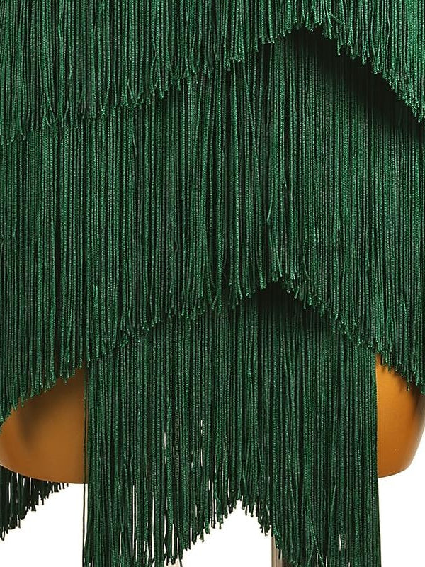 Robe de Danse Latine à Pompons pour Femme, Tenue D'Entraînement de Performance à Manches Longues