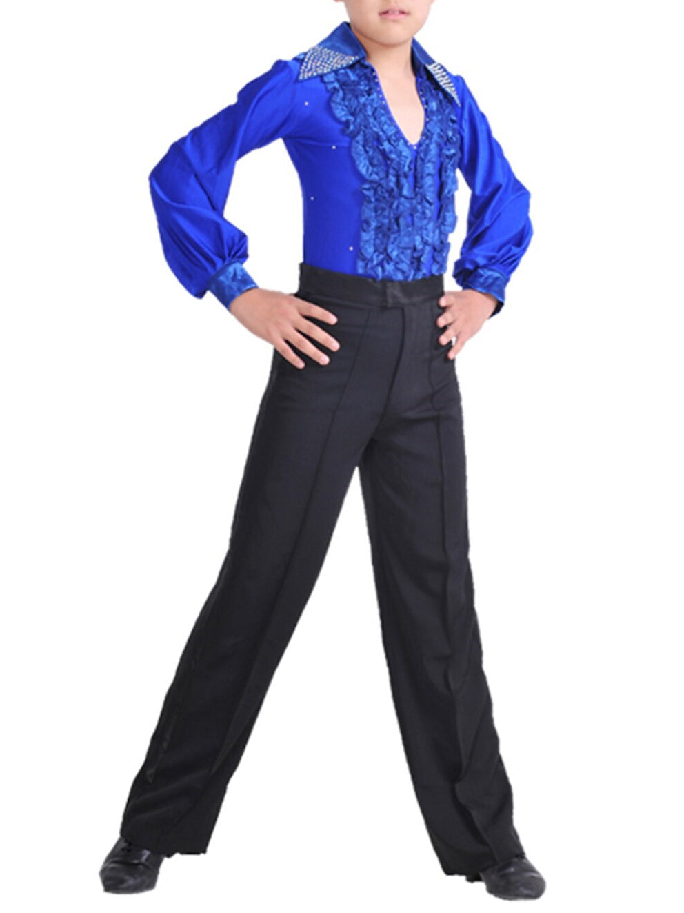 Vêtements de Danse Latine pour Enfants Pantalons à Volants Sans Manches Performance Naturelle pour Garçons et Élasthanne