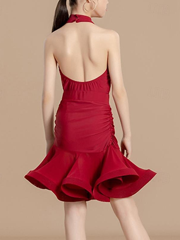 Vêtements de Danse Latine pour Enfants, Col Haut, Sans Manches, Épissage, Performance et Lycra pour Filles