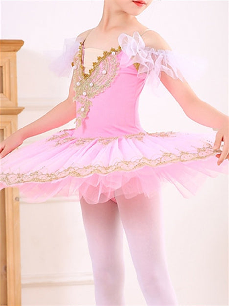 Robe de Danse pour Enfants, Robe de Ballet, Perles, Cristaux/Strass, Paillettes, Sans Manches, pour Filles, Performance et Spandex, Organza