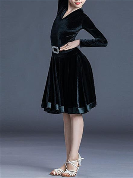 Robe de Danse Latine pour Enfants, Couleur Unie, Manches Longues, Polyester, Performance pour Filles