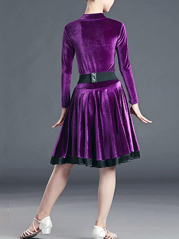 Robe de Danse Latine pour Enfants, Couleur Unie, Manches Longues, Polyester, Performance pour Filles