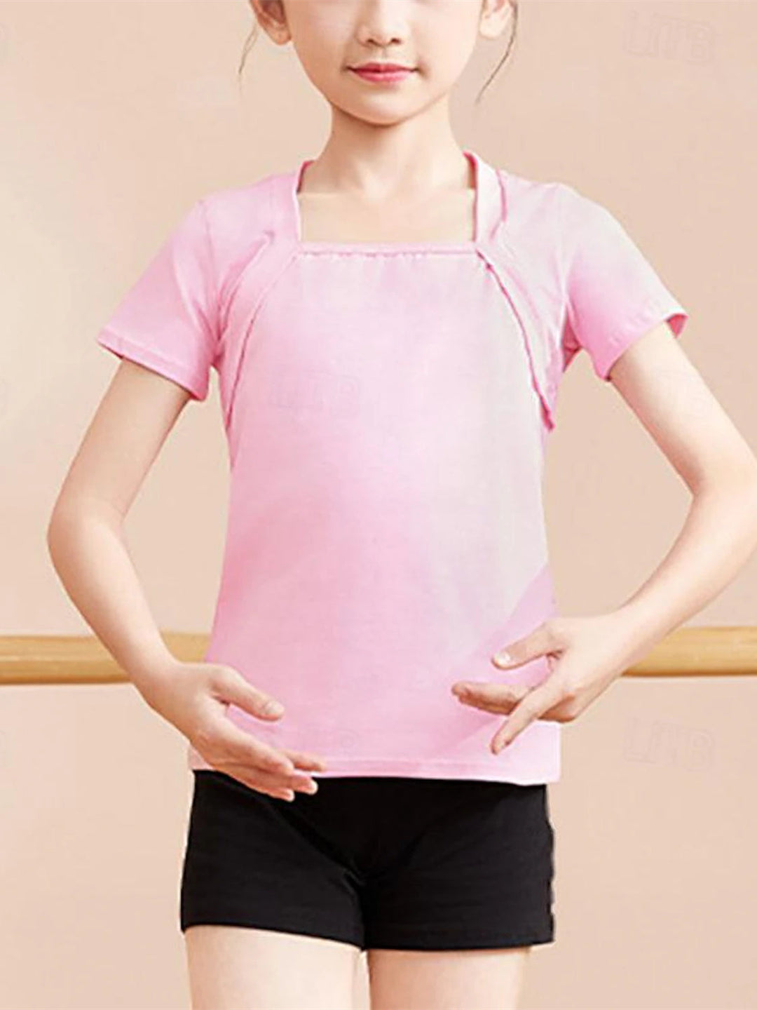 Vêtements de Danse pour Enfants, Mélange de Coton et de Performance à Manches Courtes pour Filles, Couleur Unie