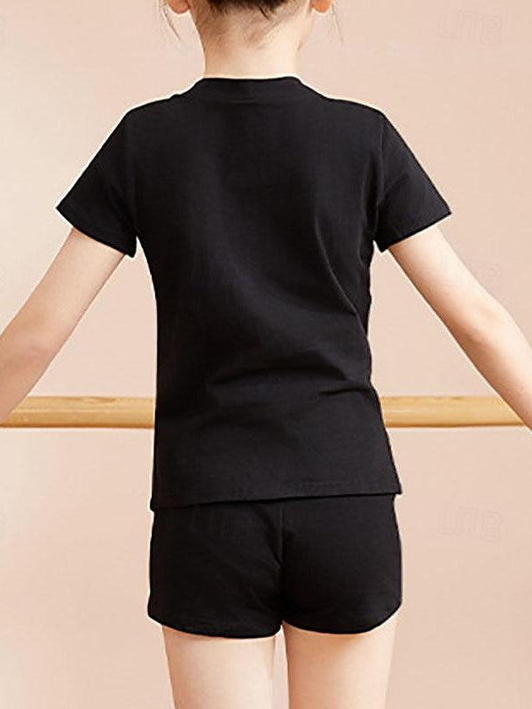 Vêtements de Danse pour Enfants, Mélange de Coton et de Performance à Manches Courtes pour Filles, Couleur Unie