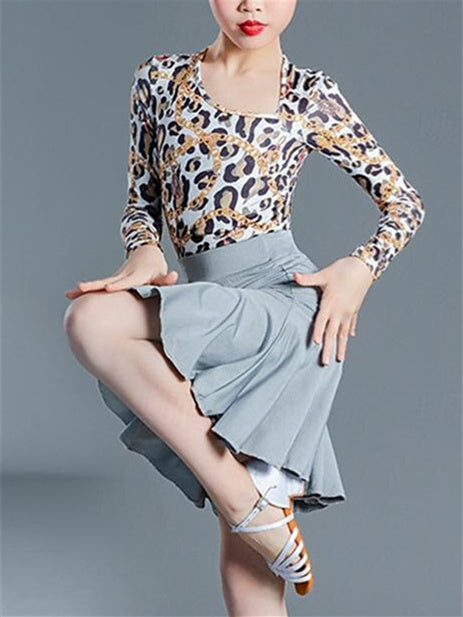 Jupes de Danse Latine pour Enfants, Vêtements de Danse Imprimés, Manches Longues, Performance en Élasthanne pour Filles