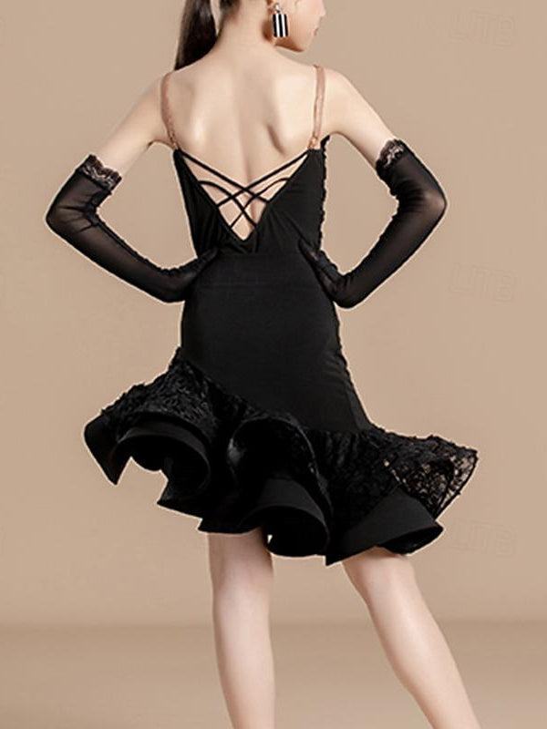 Vêtements de Danse Latine pour Enfants, Sans Manches, pour Filles, Performance et Dentelle en Coton Cristal