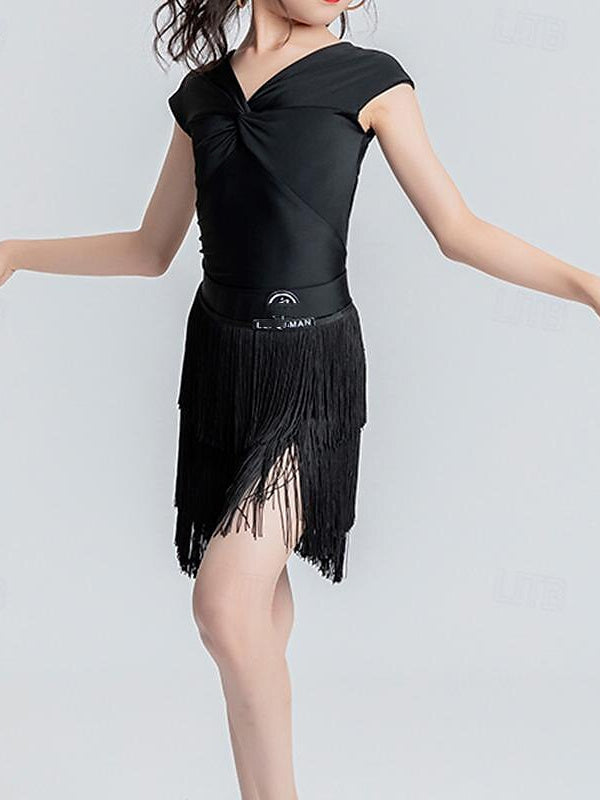 Jupes de Danse pour Enfants à Pampilles, Col en V, Sans Manches, Chinlon, pour Filles