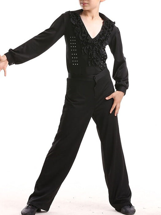 Vêtements de Danse pour Enfants à Volants, Cristaux/Strass, Manches Longues, Garçons, Polyester, Performance