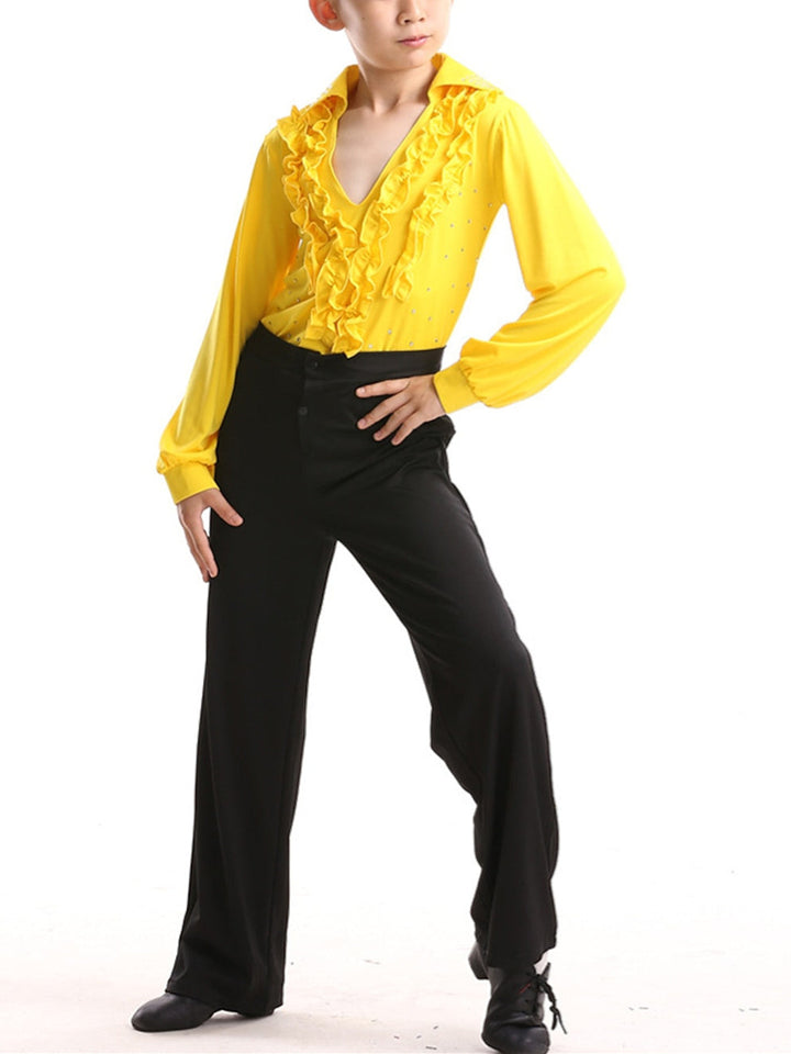 Vêtements de Danse pour Enfants à Volants, Cristaux/Strass, Manches Longues, Garçons, Polyester, Performance