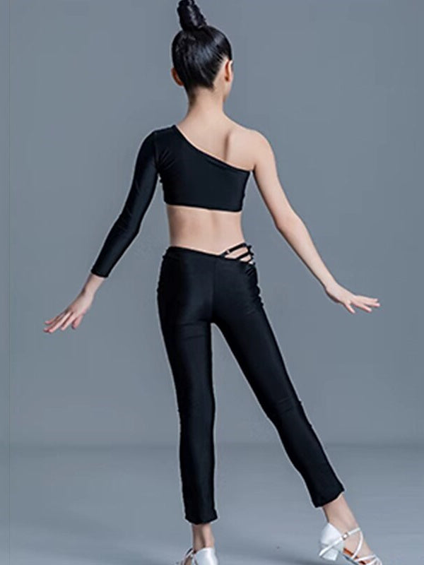 Danse Latine Vêtements de Danse pour Enfants Papillon Une Épaule Sans Manches Filles Performance Spandex