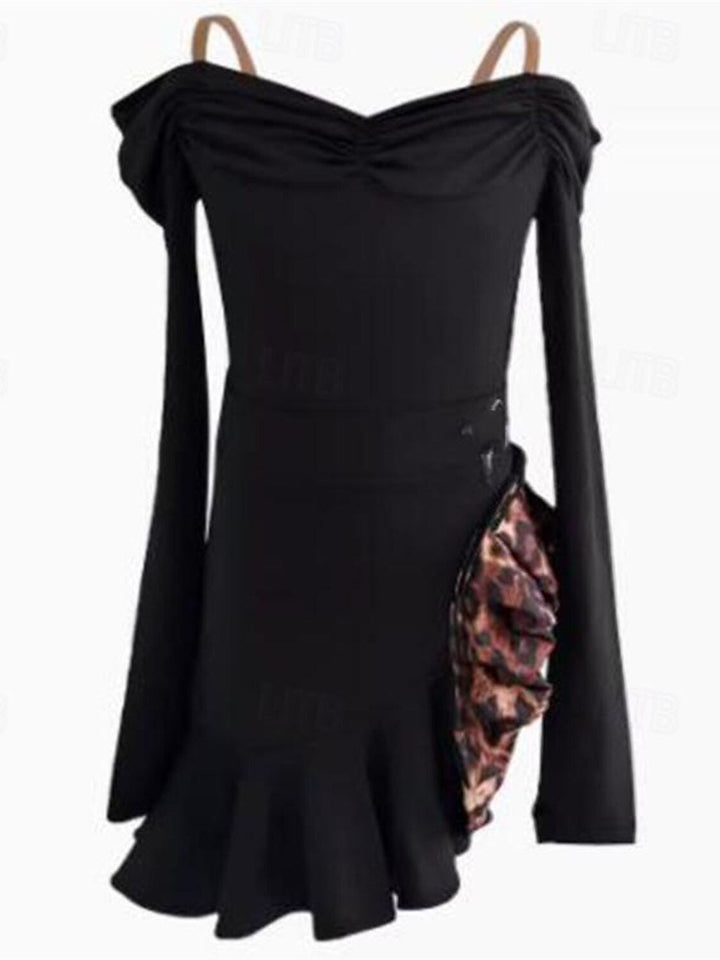 Vêtements de Danse Latine pour Enfants, Manches Longues, Épaules Dénudées, Performance et Élasthanne pour Filles