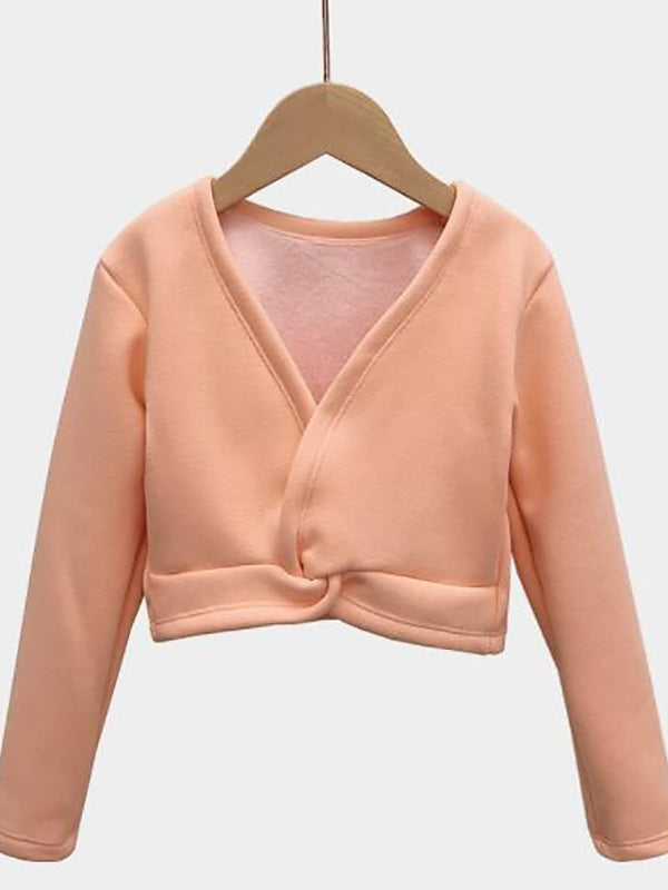 Robe de Danse pour Enfants, Couleur Unie, Manches Longues, Col en V, Mélange de Coton, pour Filles