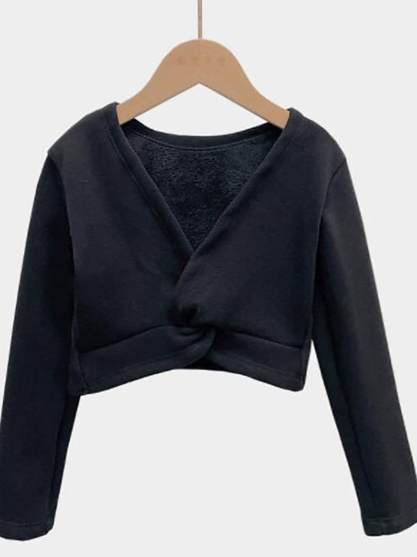 Robe de Danse pour Enfants, Couleur Unie, Manches Longues, Col en V, Mélange de Coton, pour Filles