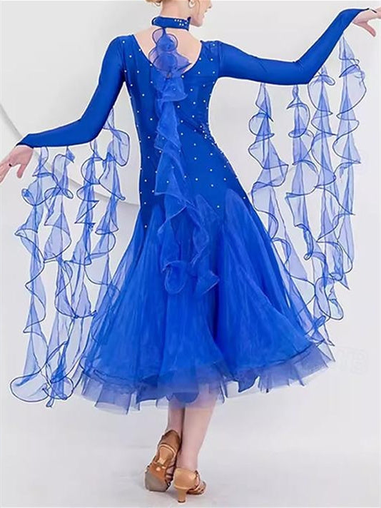 Robe de Danse de Salon pour Femmes, Vêtements de Danse de Valse Moderne, Robe de Danse à Manches Longues