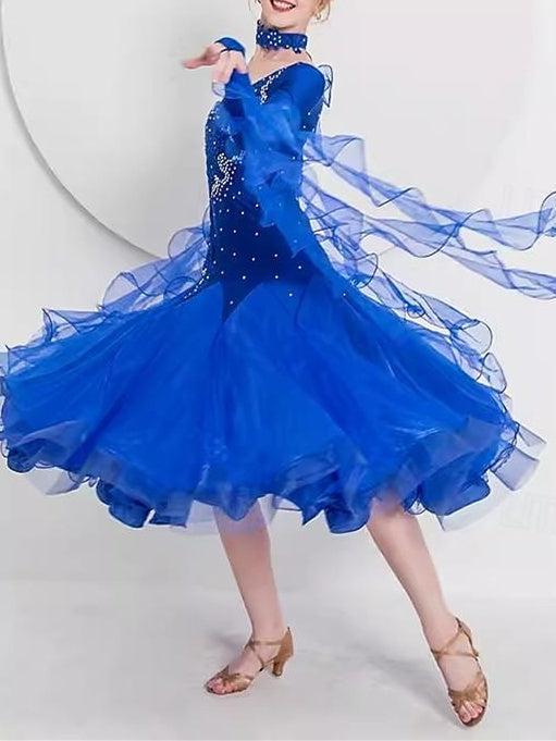 Robe de Danse de Salon pour Femmes, Vêtements de Danse de Valse Moderne, Robe de Danse à Manches Longues