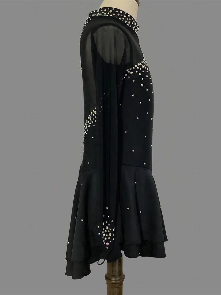 Robe de Patinage Artistique pour Femmes et Filles, Robe de Patinage Sur Glace, Noir, Bleu Marine, Élasthanne, Extensible, Entraînement, Pratique, Vêtements de Patinage Professionnel