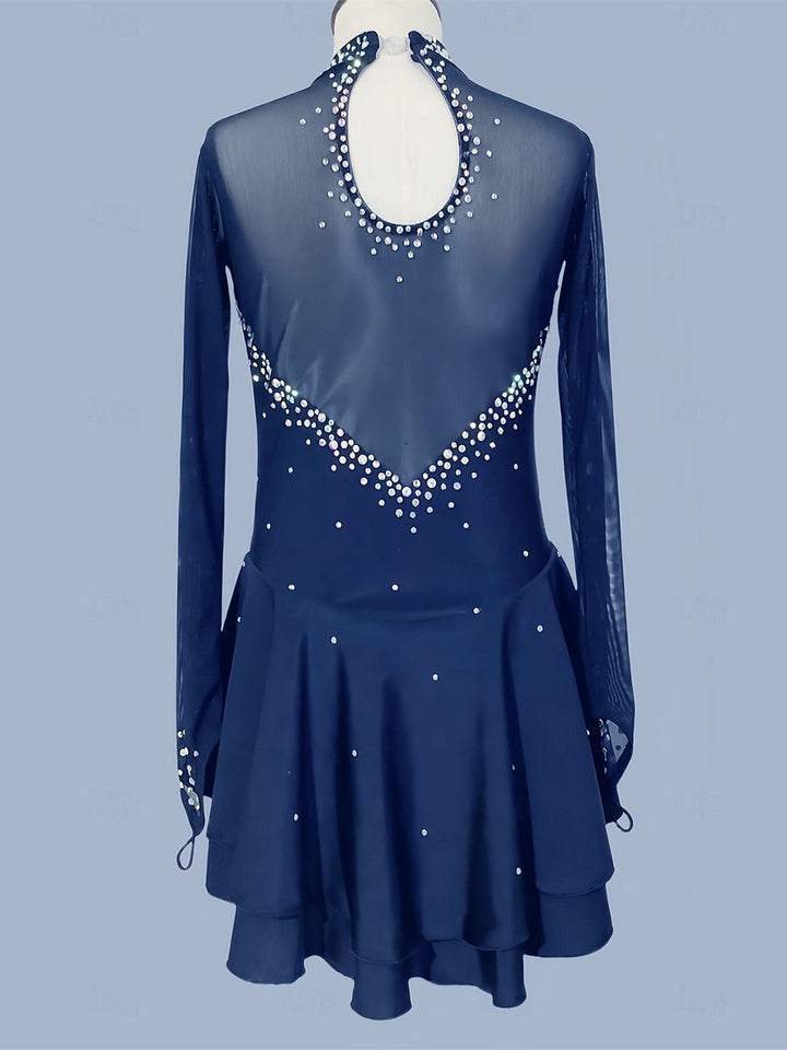 Robe de Patinage Artistique pour Femmes et Filles, Robe de Patinage Sur Glace, Noir, Bleu Marine, Élasthanne, Extensible, Entraînement, Pratique, Vêtements de Patinage Professionnel