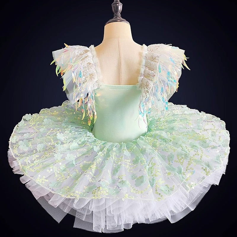 Vêtements de Danse pour Enfants, Costumes de Danse à Manches Courtes, Robe de Perles, Paillettes, Spectacle de Fête pour Filles