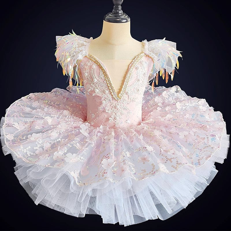 Vêtements de Danse pour Enfants, Costumes de Danse à Manches Courtes, Robe de Perles, Paillettes, Spectacle de Fête pour Filles