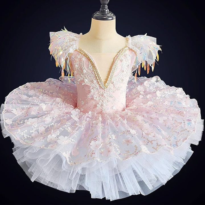 Vêtements de Danse pour Enfants, Costumes de Danse à Manches Courtes, Robe de Perles, Paillettes, Spectacle de Fête pour Filles