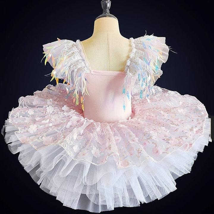 Vêtements de Danse pour Enfants, Costumes de Danse à Manches Courtes, Robe de Perles, Paillettes, Spectacle de Fête pour Filles