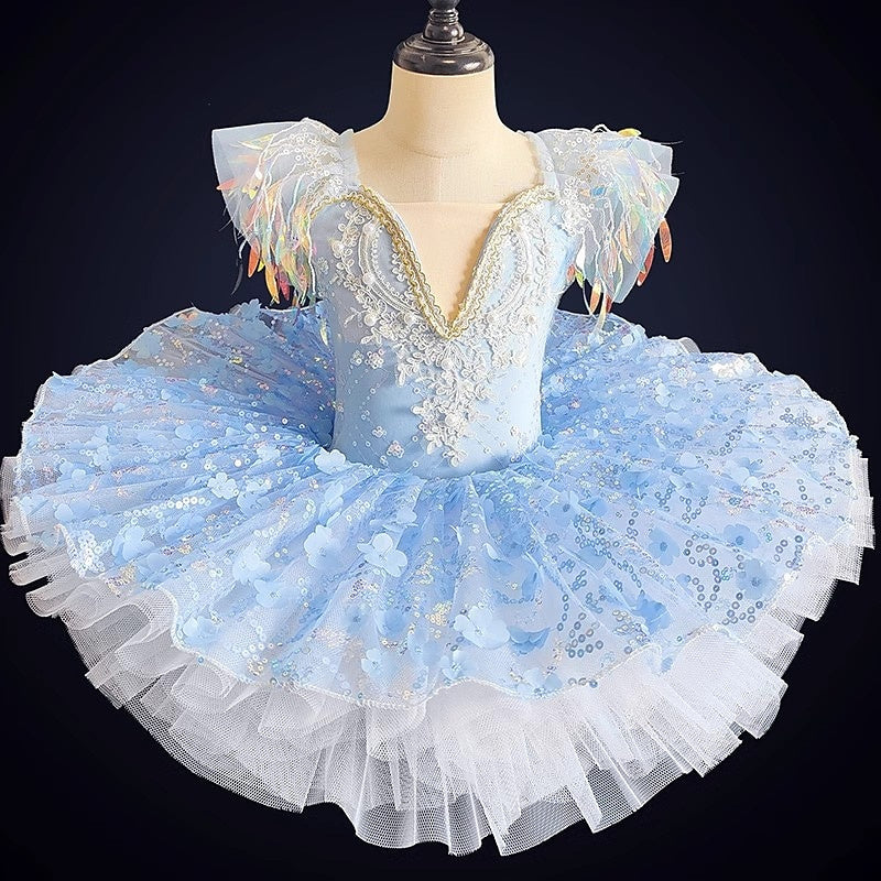 Vêtements de Danse pour Enfants, Costumes de Danse à Manches Courtes, Robe de Perles, Paillettes, Spectacle de Fête pour Filles