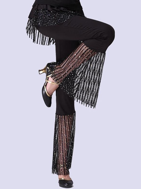 Pantalon de Danse de Salon de Danse Latine à Volants, Pantalon D'Entraînement de Performance pour Femmes avec Épissure de Couleur Pure