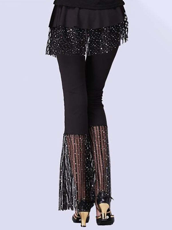 Pantalon de Danse de Salon de Danse Latine à Volants, Pantalon D'Entraînement de Performance pour Femmes avec Épissure de Couleur Pure