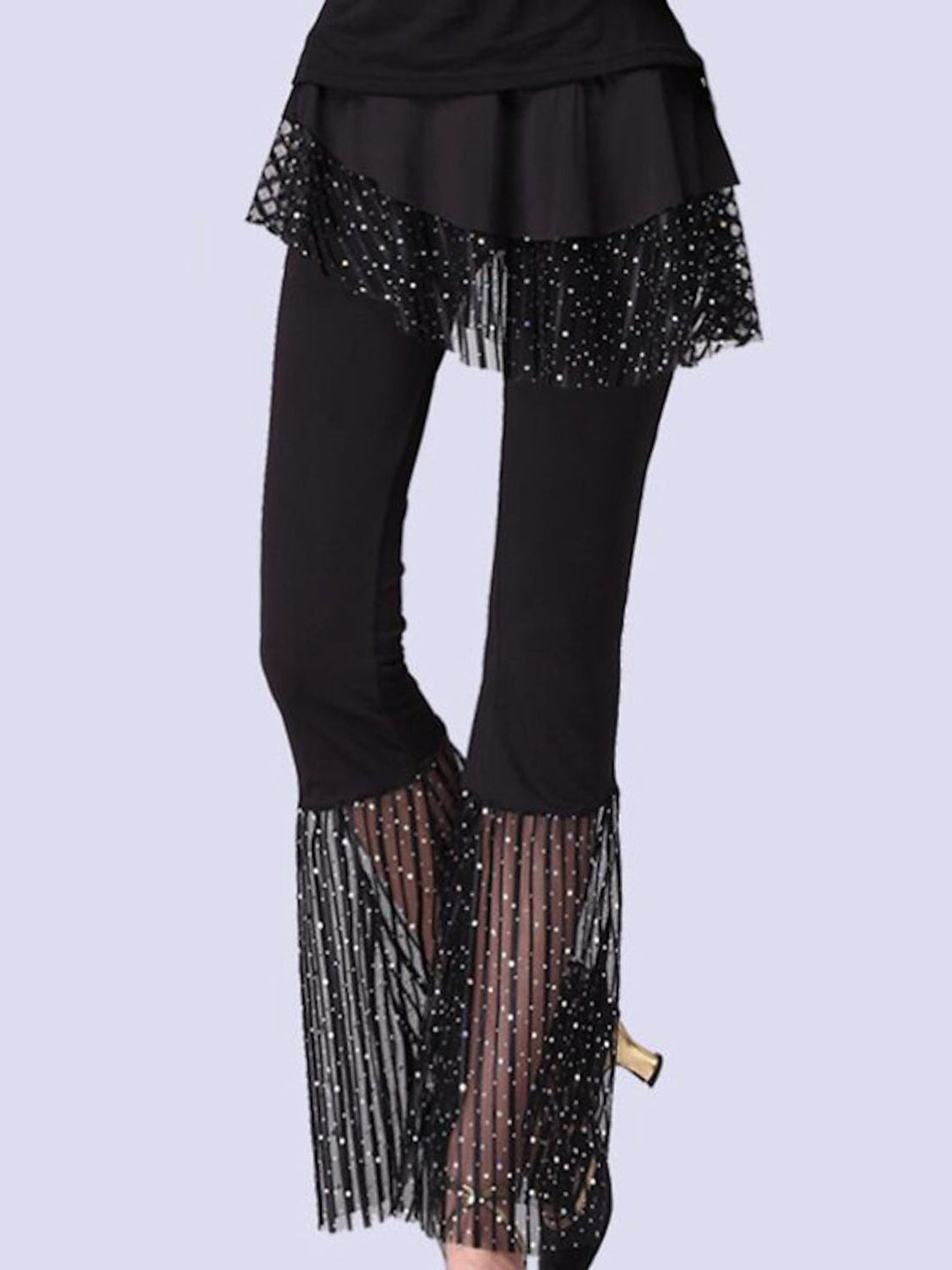 Pantalon de Danse de Salon de Danse Latine à Volants, Pantalon D'Entraînement de Performance pour Femmes avec Épissure de Couleur Pure