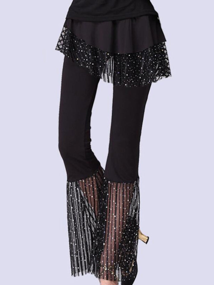 Pantalon de Danse de Salon de Danse Latine à Volants, Pantalon D'Entraînement de Performance pour Femmes avec Épissure de Couleur Pure