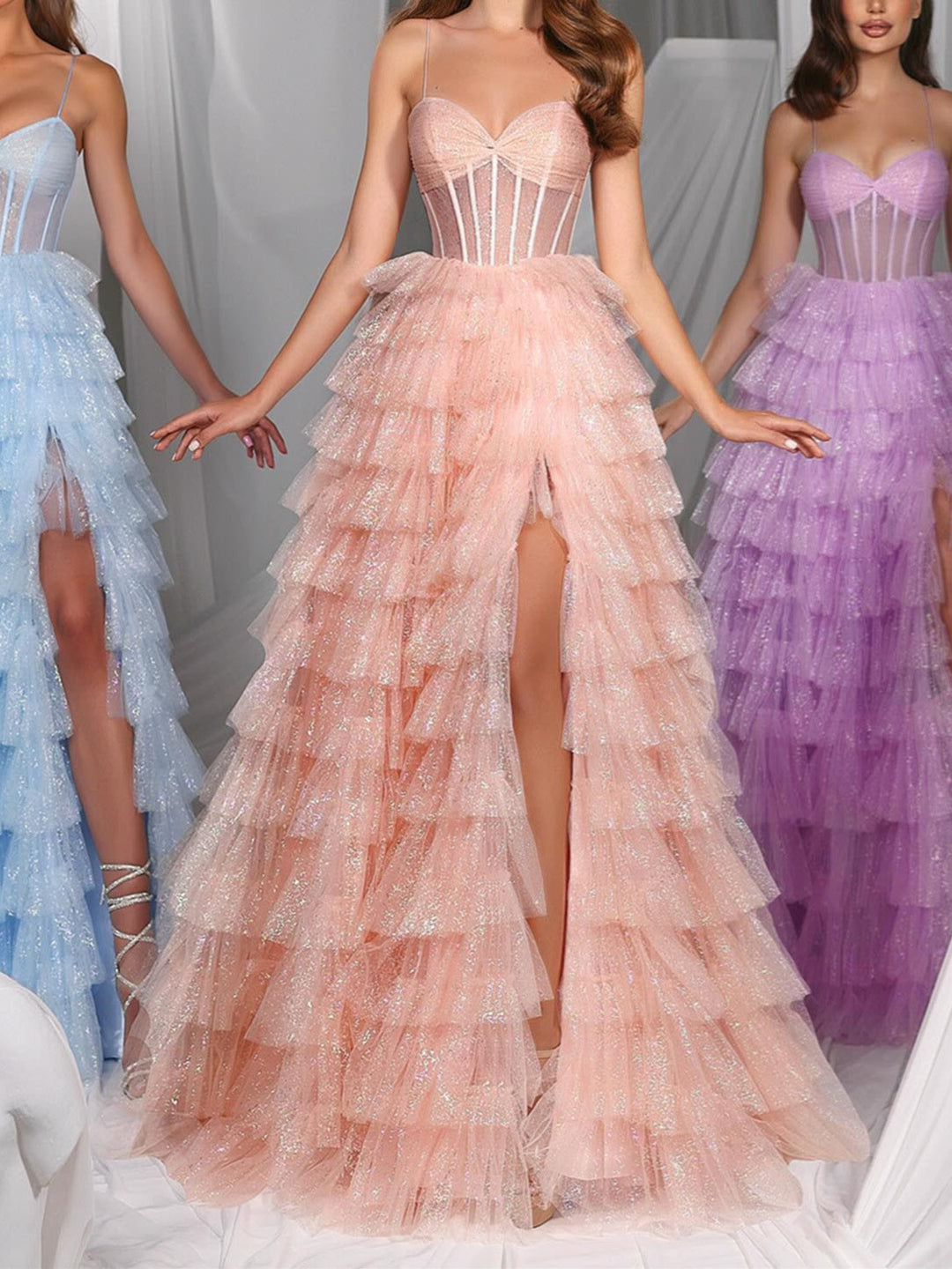 Robe de Bal Longue Au Sol à Bretelles Spaghetti de Forme A-Line/Princess