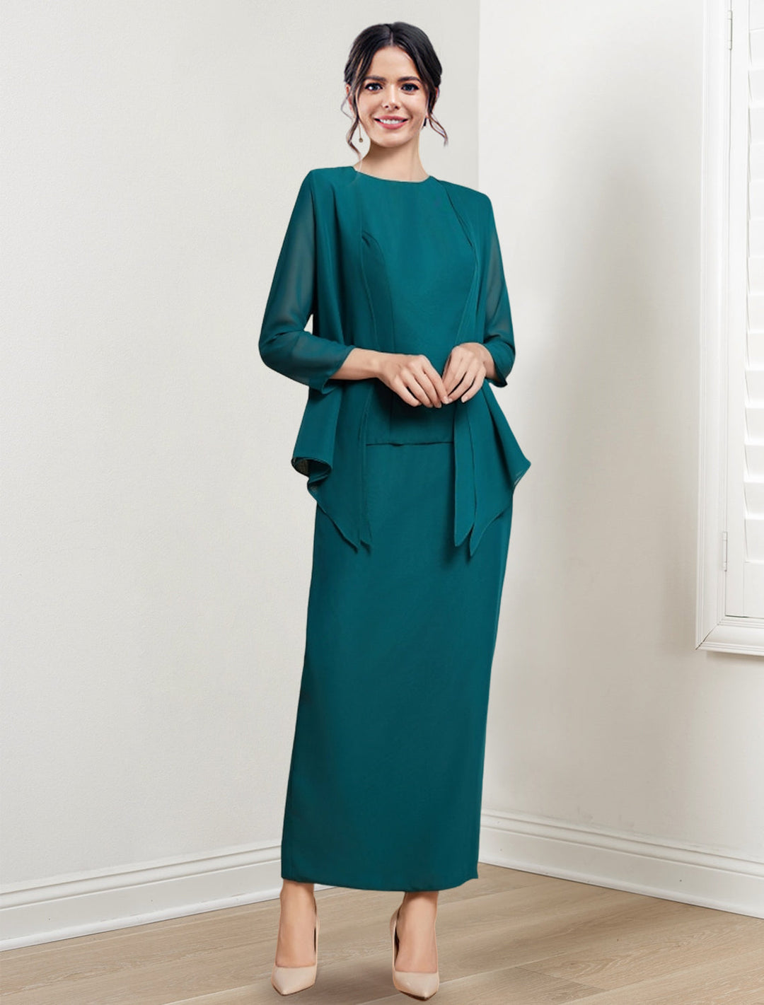 Robes de Mère de la Mariée Fourreau/Colonne à Col Bijou et Longueur Cheville