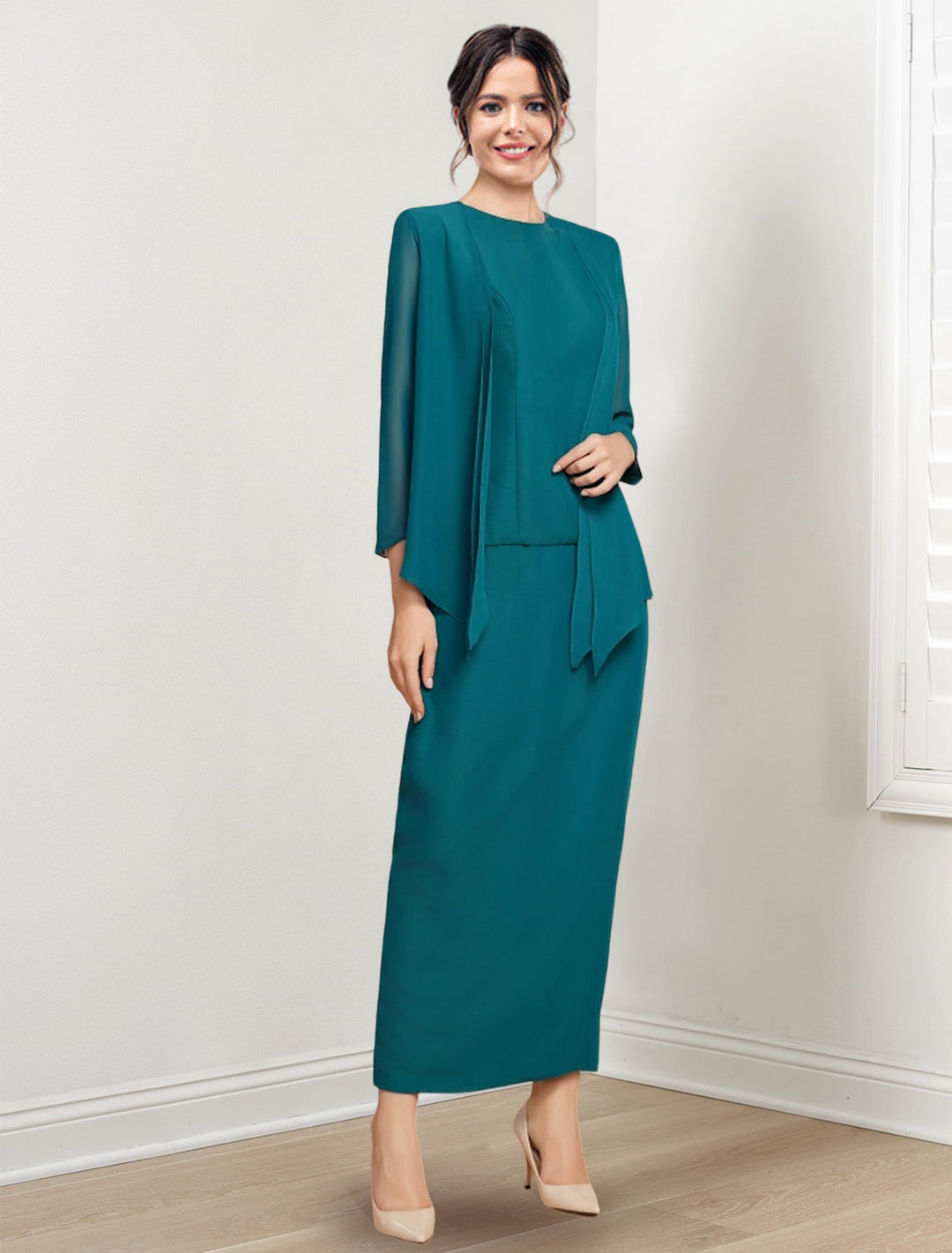 Robes de Mère de la Mariée Fourreau/Colonne à Col Bijou et Longueur Cheville