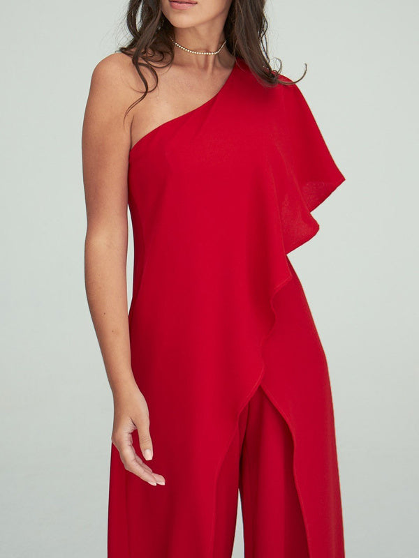 Combinaison/Pantalon Manches 1/2, Une Épaule, Longueur Au Sol, Robes D'Invitées de Mariage